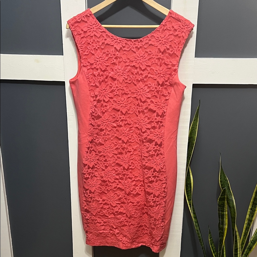Elegant Coral Lace Dress